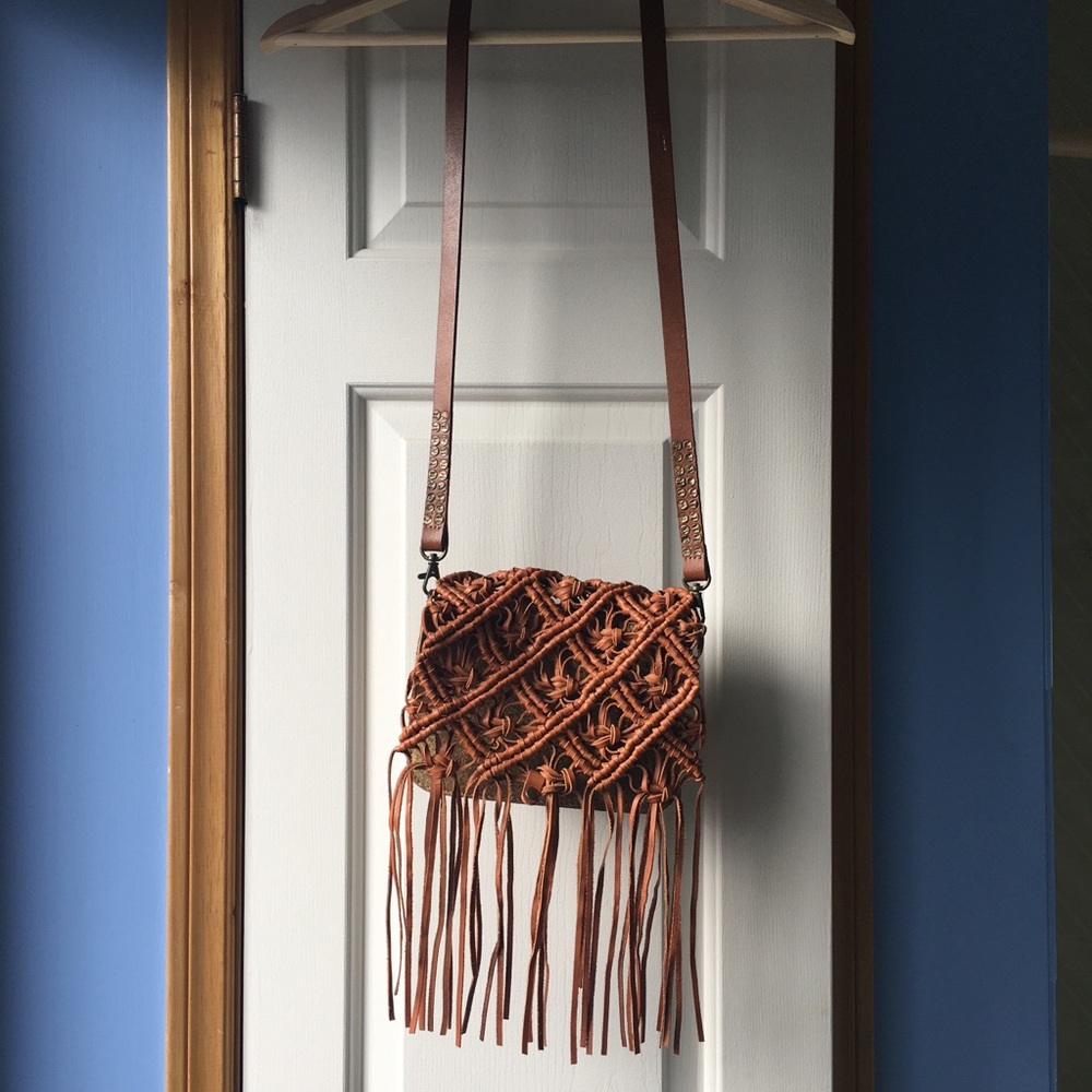 Anthropologie fringe leather braided crossbody bag - Picture 7 of 16